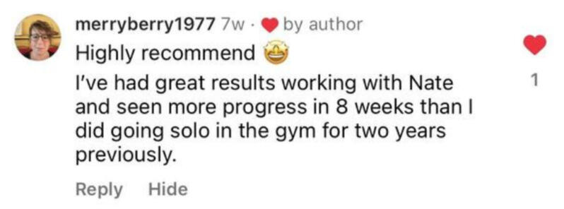 Kelly Tadley Personal Training Feedback