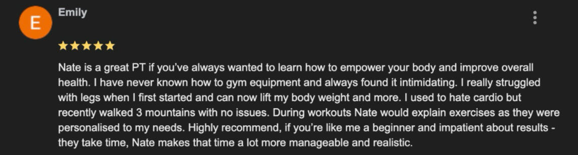 Emily Personal Training Feedback Tadley